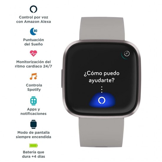 Fitbit Versa 2 Health and Fitness Color AMOLED Touchscreen Display Smartwatch, Stone & Mist Grey