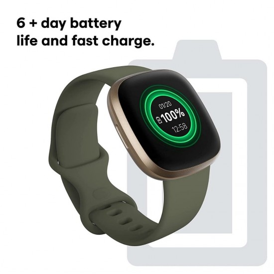 Fitbit Versa 3 Health & Fitness 4.01 cm Amoled, Alexa Built-in, 6+ Days Battery, Fast Charging, Olive/Gold