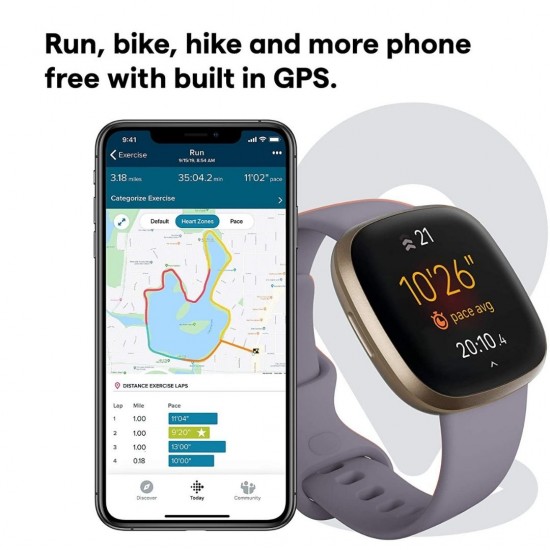 Fitbit Versa 3 Health & Fitness 4.01 cm Amoled, Alexa Built-in, 6+ Days Battery, Fast Charging, Thistle/Gold