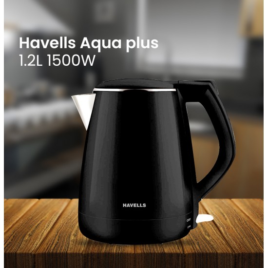Havells Aqua plus 1.2L 1500W Electric Kettle, Black