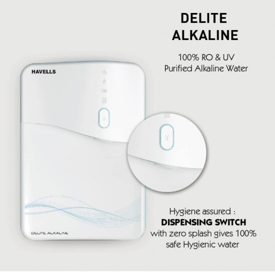 Havells Delite Alkaline High Recovery RO Plus UV Water Purifier, White and Sky Blue