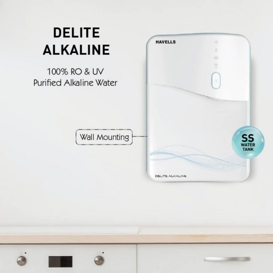 Havells Delite Alkaline High Recovery RO Plus UV Water Purifier, White and Sky Blue