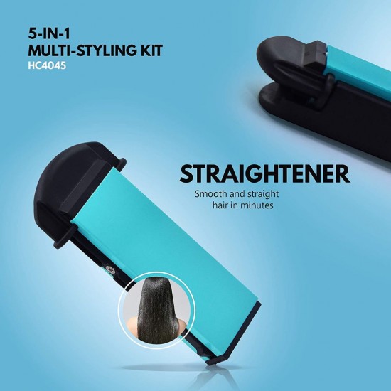 Havells HC4045 5 in 1 Hair Styler Straightener, 19mm Curler, Blue/Black