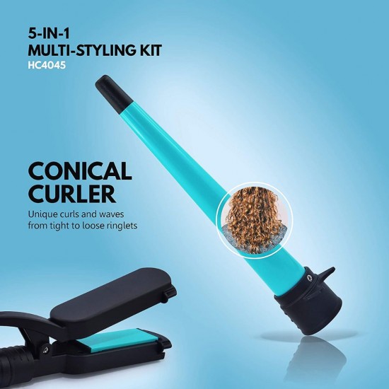 Havells HC4045 5 in 1 Hair Styler Straightener, 19mm Curler, Blue/Black