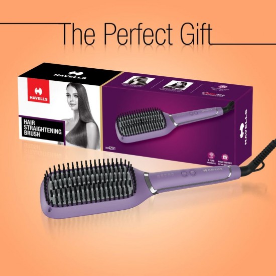 Havells HS4201 Keratin Infused Hair Straightening Brush, Purple
