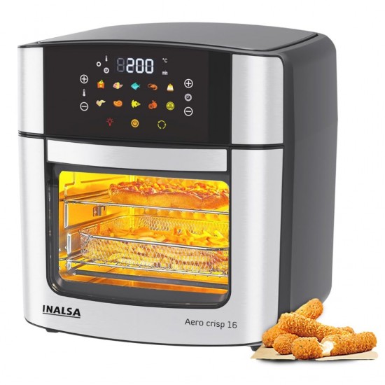 INALSA Aero Crisp 16L Air Fryer Oven – 12-in-1 Multifunction, 1800W Power, Stainless Steel Body, Rotisserie, Convection, silver/ Black INALSA Aero Crisp 16L Air Fryer Oven – 12-in-1 Multifunction, 1800W Power, Stainless Steel Body, Rotisserie, Convection, silver/ Black