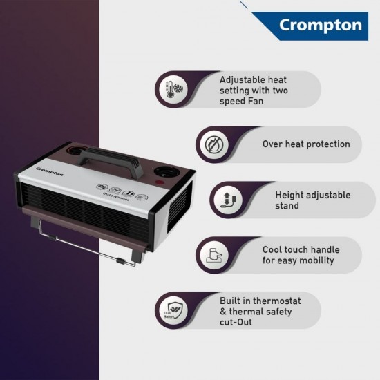 Crompton Insta Airohot 2000W convector with adjustable  Thermostats Plastic body Fan Room Heater, Maroon