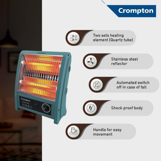 Crompton Insta Comfy 800 Watt with 2 Heat Settings Room Heater, Grey Blue