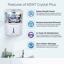 KENT Crystal Plus RO+UV+UF+TDS 11 L Water Purifier, White