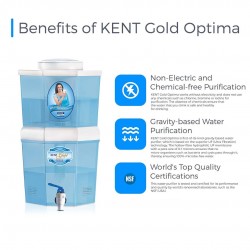 Kent Gold Optima 10L Gravity Based, UF Technology Based, Non-Electric & Chemical Free, Counter Top Water Purifier, White
