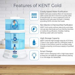 Kent Gold Optima 20L Gravity Based, UF Technology Based, Non-Electric & Chemical Free, Counter Top Water Purifier, White