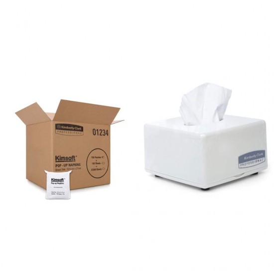 Kimsoft Pop Up Napkin 1234-150 Packs X 150 Napkins & Kimberly-Clark Pop-Up Table Top Tissue Dispenser 1225 Combo, White Kimsoft Pop Up Napkin 1234-150 Packs X 150 Napkins & Kimberly-Clark Pop-Up Table Top Tissue Dispenser 1225 Combo, White