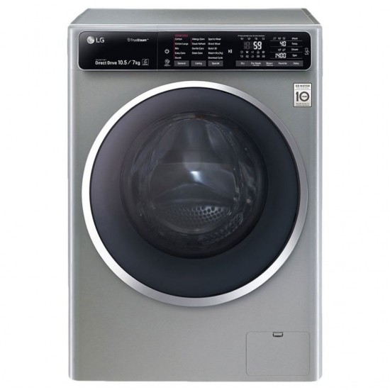 LG 10.5/7 kg Fully Automatic Inverter Wi-Fi Front Load Washing Machine With Dryer FH4U1JBHK6N, Stainless Silver