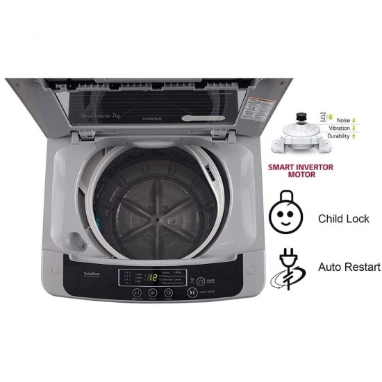 LG 7.5 Kg 5 Star Top Load Fully Automatic Smart Inverter Washing Machine T75SKSF1Z, Middle Free Silver