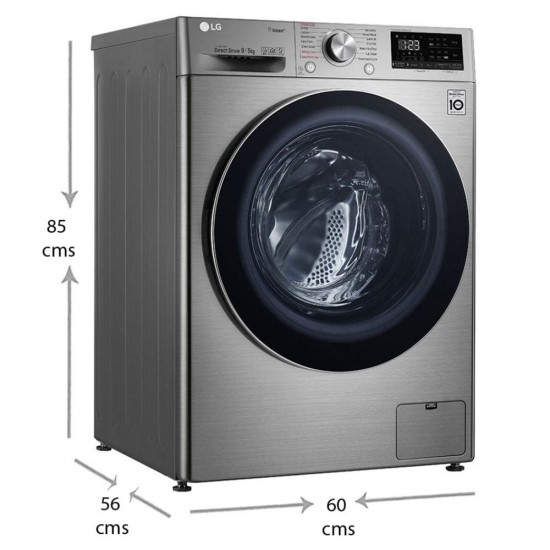 LG 9/5 Kg Fully Automatic Inverter Wi-Fi Front Loading Washing Machine with Steam Technology, FHD0905SWS Silver VCM