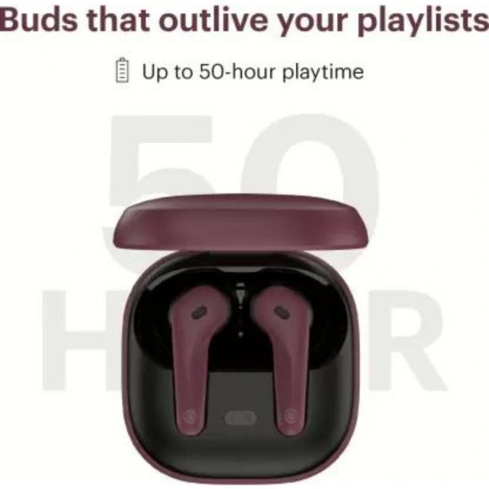 Noise Buds Prima 2 Earbuds with 50 hrs of playtime and Quad Mic Bluetooth Headset, Deep Wine