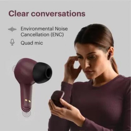 Noise Buds Prima 2 Earbuds with 50 hrs of playtime and Quad Mic Bluetooth Headset, Deep Wine