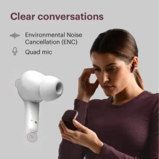 Noise Buds Prima 2 Earbuds with 50 hrs of playtime and Quad Mic Bluetooth Headset, White