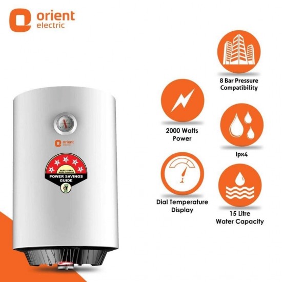 Orient Electric Ecosmart Plus 15L 5 Star 2000W Vertical Storage Water Geyser, White