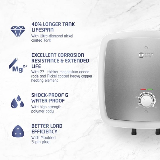 Orient Electric Enamour Prime 15L Glassline Storage Water Heater Geyser, 5-layer safety shield, White