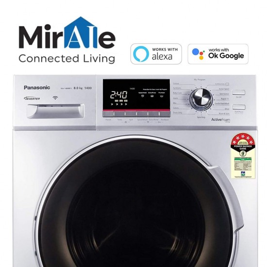 Panasonic NA-148MF1L01 8.0 Kg 5 Star Wifi Inverter Fully-Automatic Front Loading Washing Machine, Compatible with Alexa, Silver