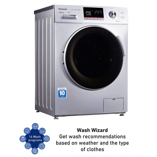 Panasonic NA-148MF1L01 8.0 Kg 5 Star Wifi Inverter Fully-Automatic Front Loading Washing Machine, Compatible with Alexa, Silver Panasonic NA-148MF1L01 8.0 Kg 5 Star Wifi Inverter Fully-Automatic Front Loading Washing Machine, Compatible with Alexa, Silver