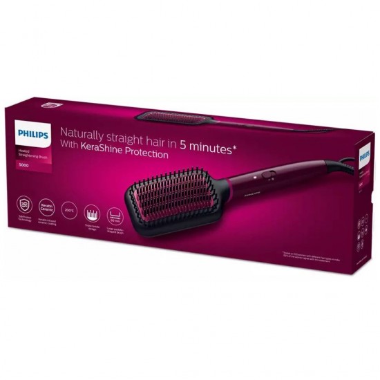 Philips BHH730/00 Series 5000 Naturally Heated Straightening Brush Silk Protect technology, Dark Wine