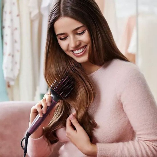 Philips BHH730/00 Series 5000 Naturally Heated Straightening Brush Silk Protect technology, Dark Wine