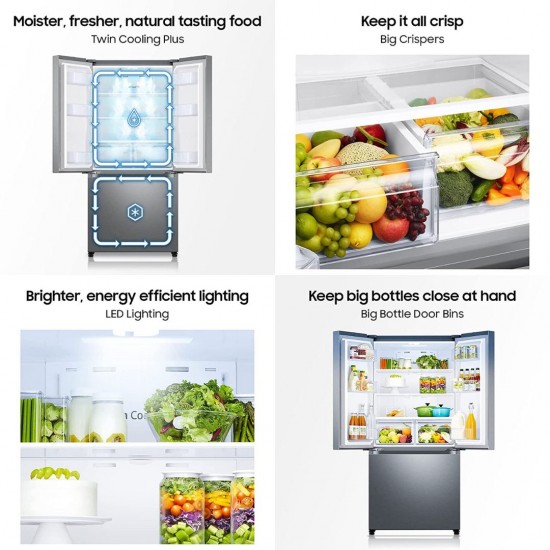 Samsung 580 Litres Frost Free Digital Inverter French Door Refrigerator, Convertible Freezer, Ez Clean Steel