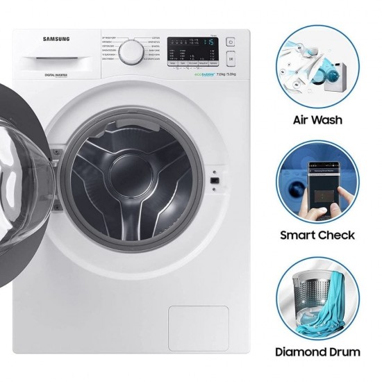 Samsung 7Kg /5Kg 5 Star Inverter Fully Automatic Washer Dryer, WD70M4443JW/TL, White