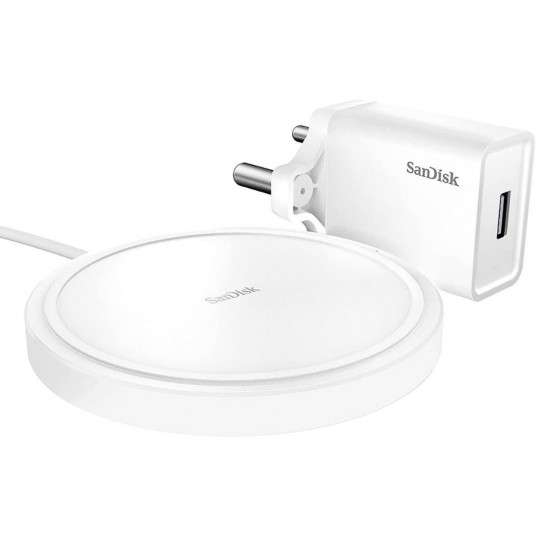 SanDisk Ixpand 15 Watt Wireless Charger with QC 3.0 Adapter Included for Qi-Compatible Phones Charging Pad, White