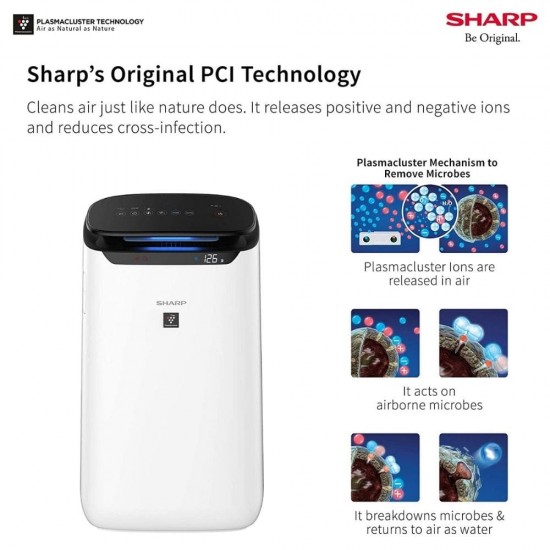 Sharp FP-J60M-W for Homes and Offices Dual Purification True HEPA H14, Carbon, Pre-Filter, White