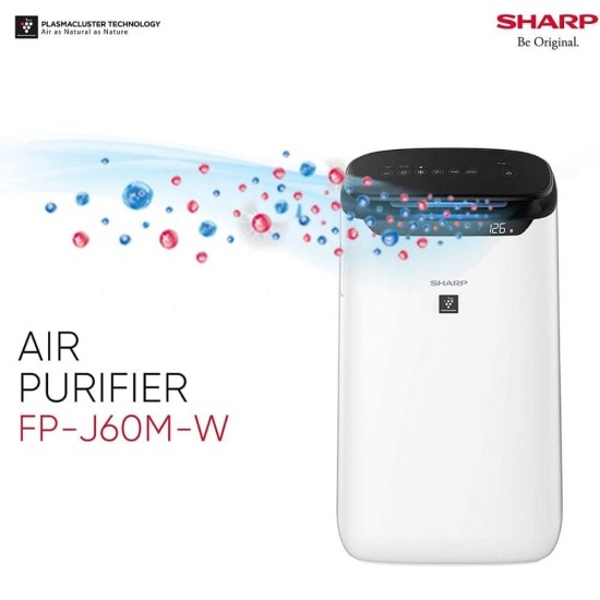 Sharp FP-J60M-W Dual Purification True HEPA H14, Carbon, Pre-Filter, White