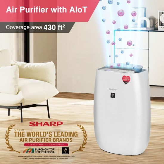 Sharp FP-J52M-W Smart Air Purifier | Wi-Fi, HEPA, Carbon & Pre-Filter, PM2.5, Temp & Humidity Indicators