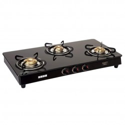 Usha Ebony GS3 001 Aluminium 3 Burner Shatterproof Gas Stove, Black