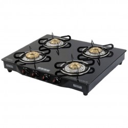 Usha Ebony GS 4001 Aluminium 4 Burner Shatterproof Gas Stove, Black